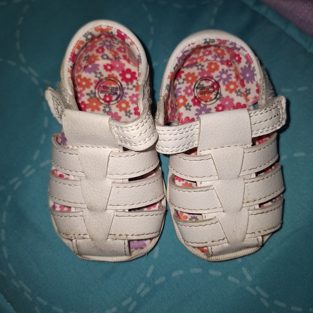 White Baby Sandals with Floral Interior